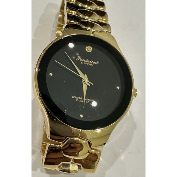 Precision by Gruen Men's Diamond Quartz Watch Gold Tone Black Dial - Picture 1 of 4